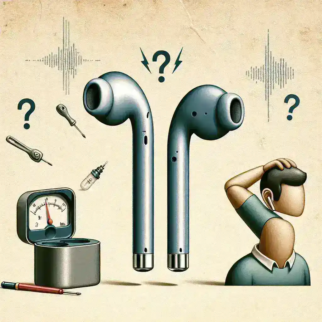 "AirPods yang sedang digunakan dengan headphone yang terlihat jelas, mencerminkan isu bunyi bip yang umum dialami, sesuai dengan artikel 'Apa yang Menyebabkan AirPods Berbunyi Bip? Penyebab dan Solusinya'."