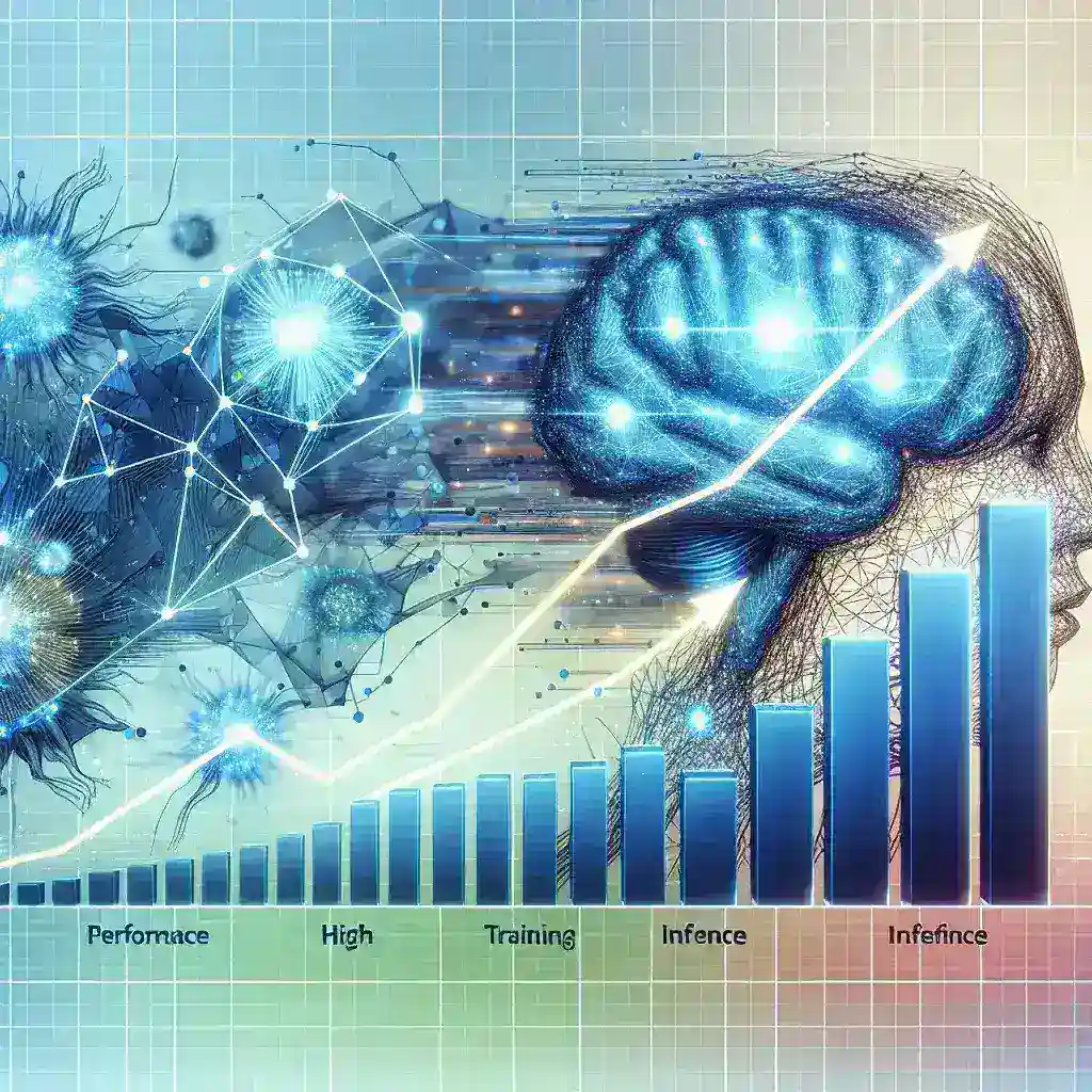"Diagram menunjukkan dampak VRAM tinggi pada efisiensi pelatihan dan inferensi model AI, dengan grafik visual yang menggambarkan hubungan antara penggunaan VRAM dan kecepatan pemrosesan model."